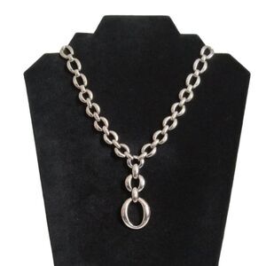 Silver Toned Heavyweight Oval Metal Links Lariat Y Drop Style Statement Necklace